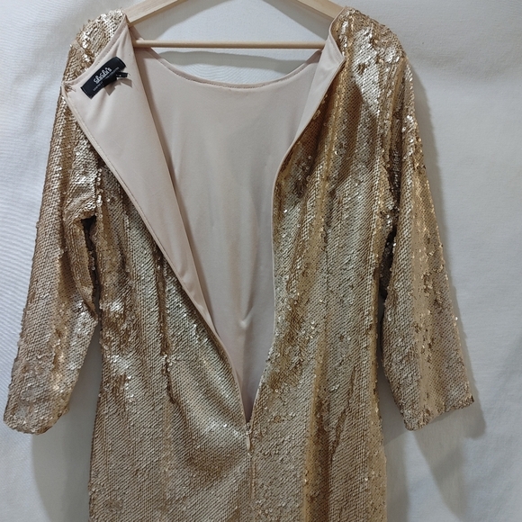 Lulu's Swimming in Shimmer Matte Light Rose Gold Sequin Dress XL Mini Sleeves - Picture 6 of 9